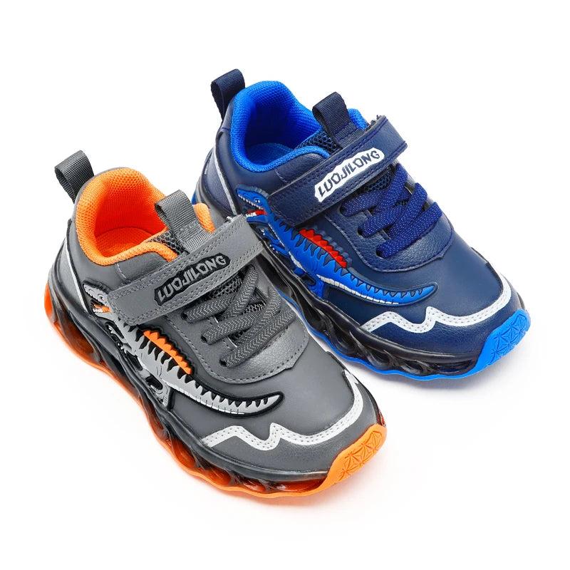 2-6Y Children LED Giganotosaurus Autumn Leather Light up Shoes Boys Dinosaur Little Kids Outdoor Flashing Sports Sneakers