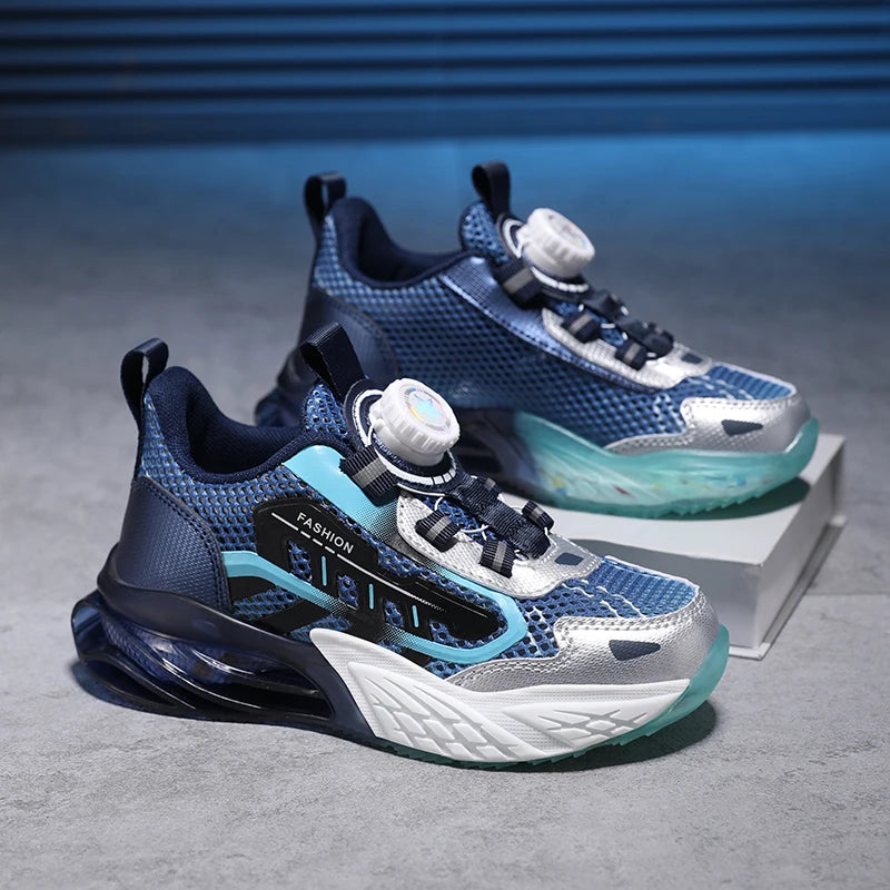 Children Fashion Sports Shoes Boys Girls Casual Rotary Buttons Outdoor Sneakers Breathable Soft Bottom Kids Mesh Running Shoes