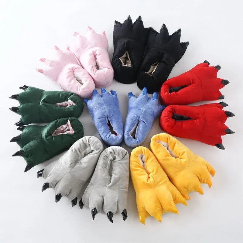 Animal Claw Boys Shoes Unicorn Slippers Kigurumi Pajamas Onesies Winter Kids Girls Shoes Warm Thicken Gray Paw House Slippers