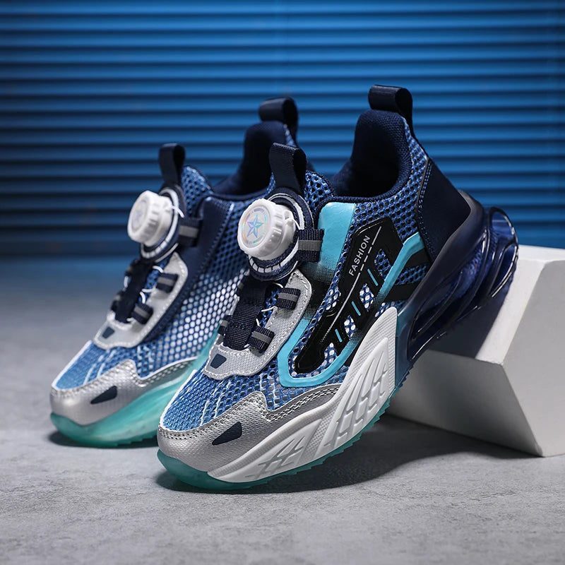 Children Fashion Sports Shoes Boys Girls Casual Rotary Buttons Outdoor Sneakers Breathable Soft Bottom Kids Mesh Running Shoes