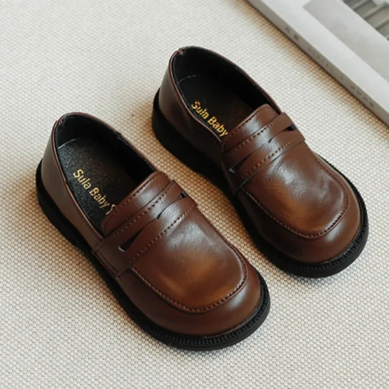 2-8Y Children'S British Leather Shoes Spring New Versatile Comfortable Boys' Girls Black Single Shoes Retro Soft Leather Shoes