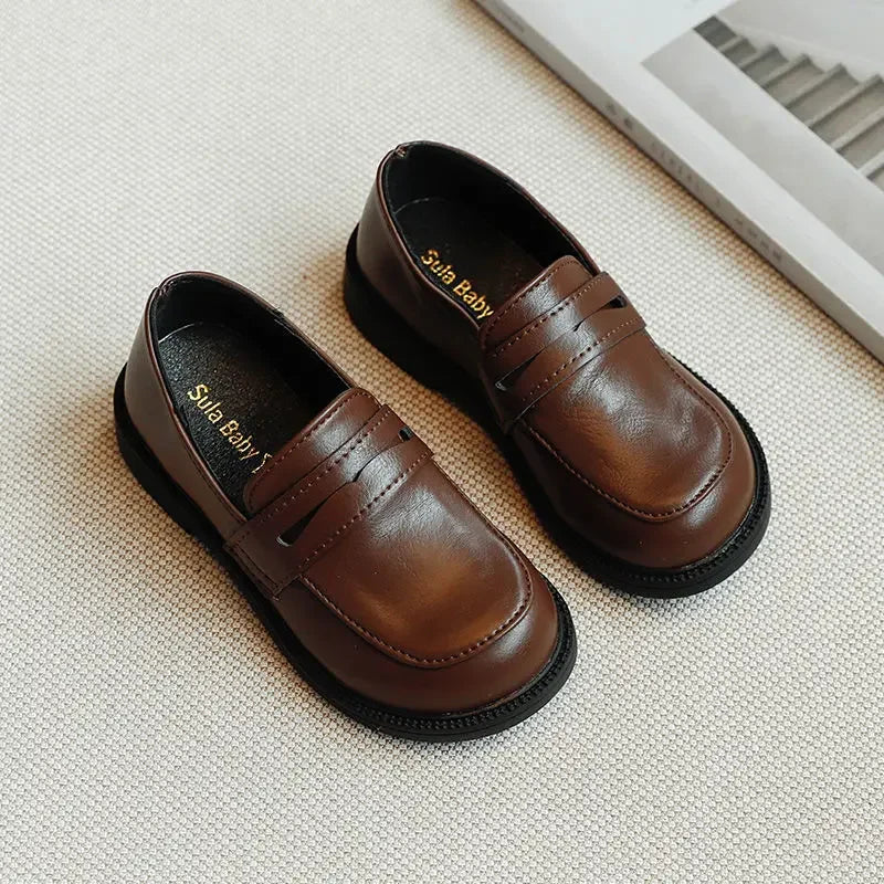 2-8Y Children'S British Leather Shoes Spring New Versatile Comfortable Boys' Girls Black Single Shoes Retro Soft Leather Shoes
