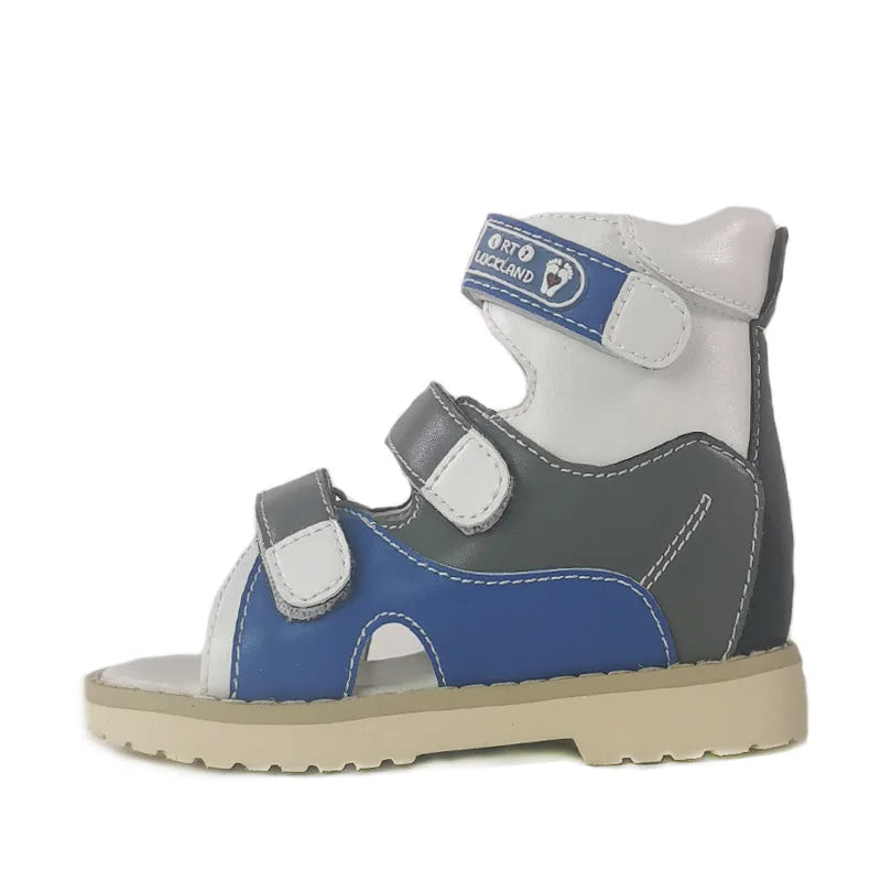 Boy Kid Orthopedic Shoes for Children Summer Black Leather Sandals Toddler Footwear Flat Feet with Ankle Support Size20-38