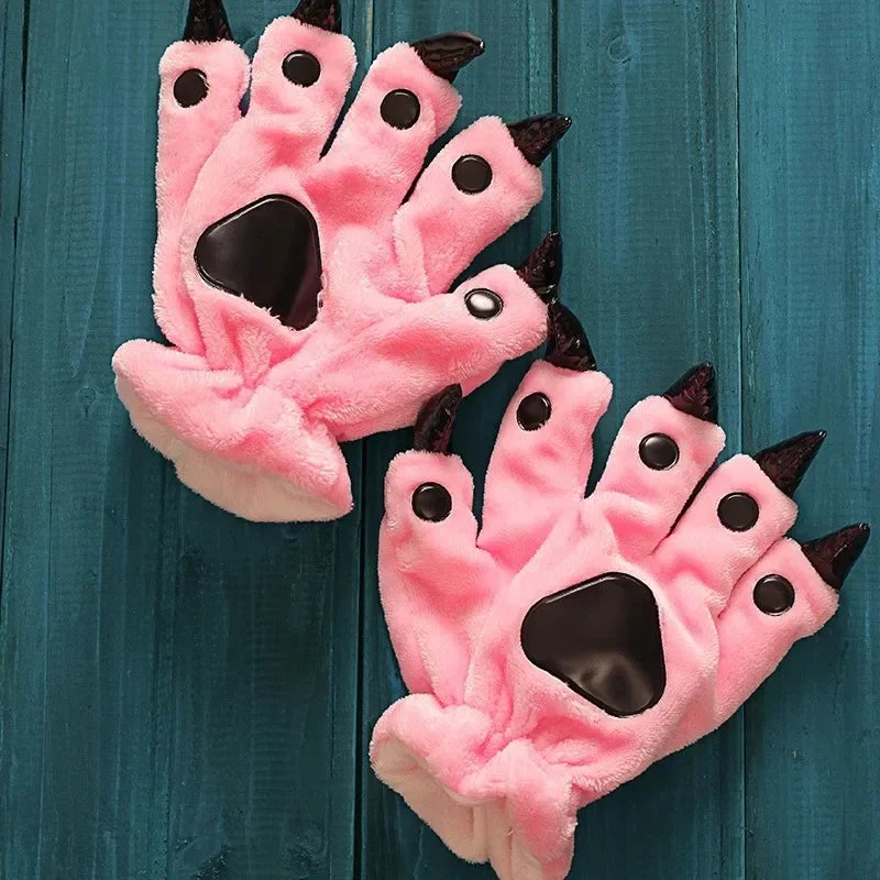 Animal Claw Boys Shoes Unicorn Slippers Kigurumi Pajamas Onesies Winter Kids Girls Shoes Warm Thicken Gray Paw House Slippers