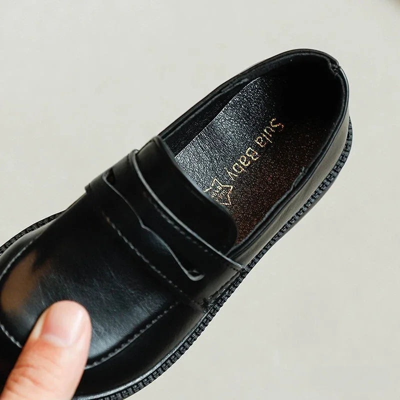2-8Y Children'S British Leather Shoes Spring New Versatile Comfortable Boys' Girls Black Single Shoes Retro Soft Leather Shoes