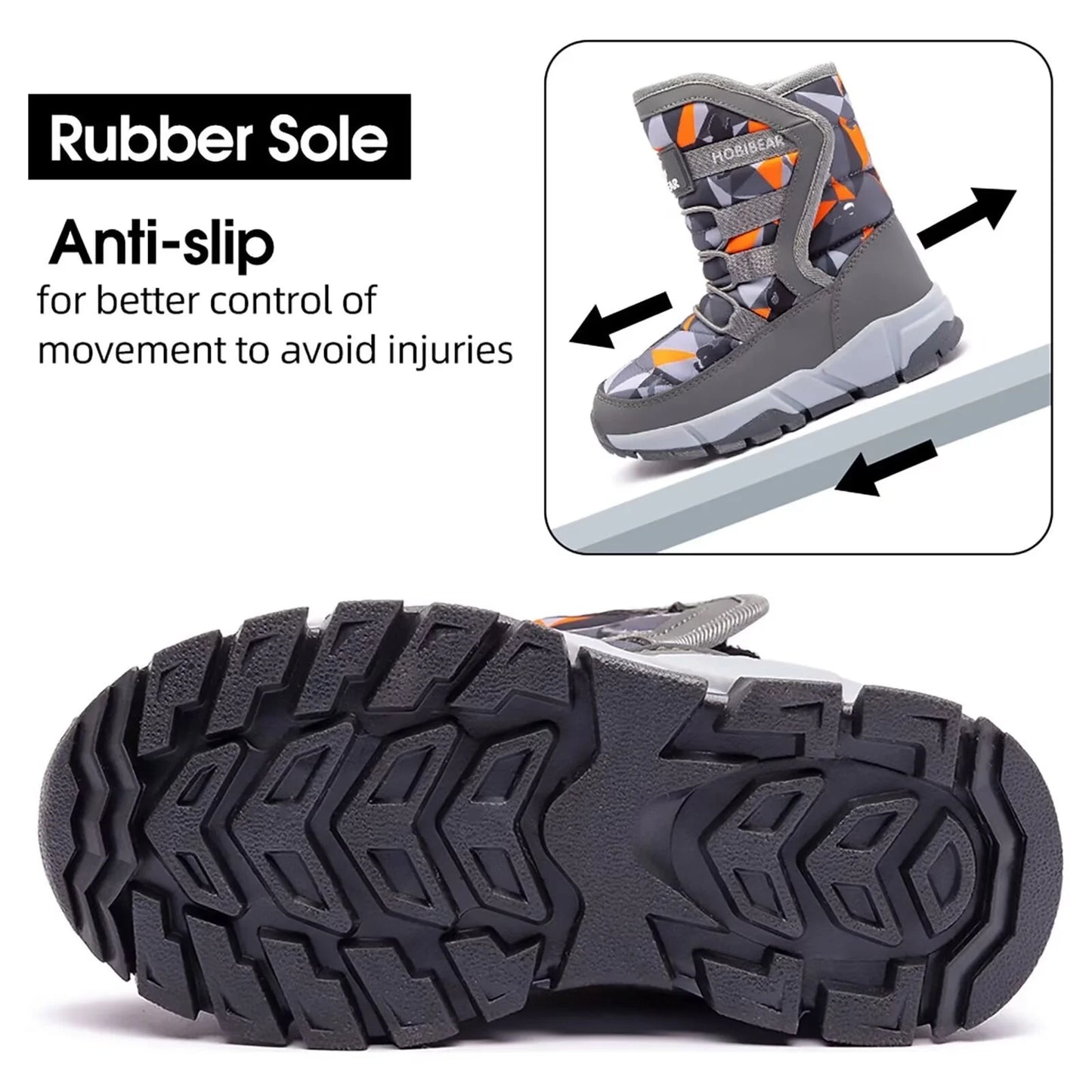 Boys Snow Boots Waterproof Outdoor Warm Slip Girls Winter Shoes(Size Toddler 5.5-Big Kids 7)