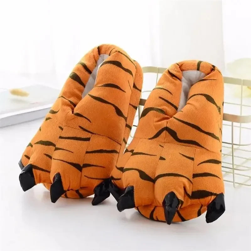 Animal Claw Boys Shoes Unicorn Slippers Kigurumi Pajamas Onesies Winter Kids Girls Shoes Warm Thicken Gray Paw House Slippers