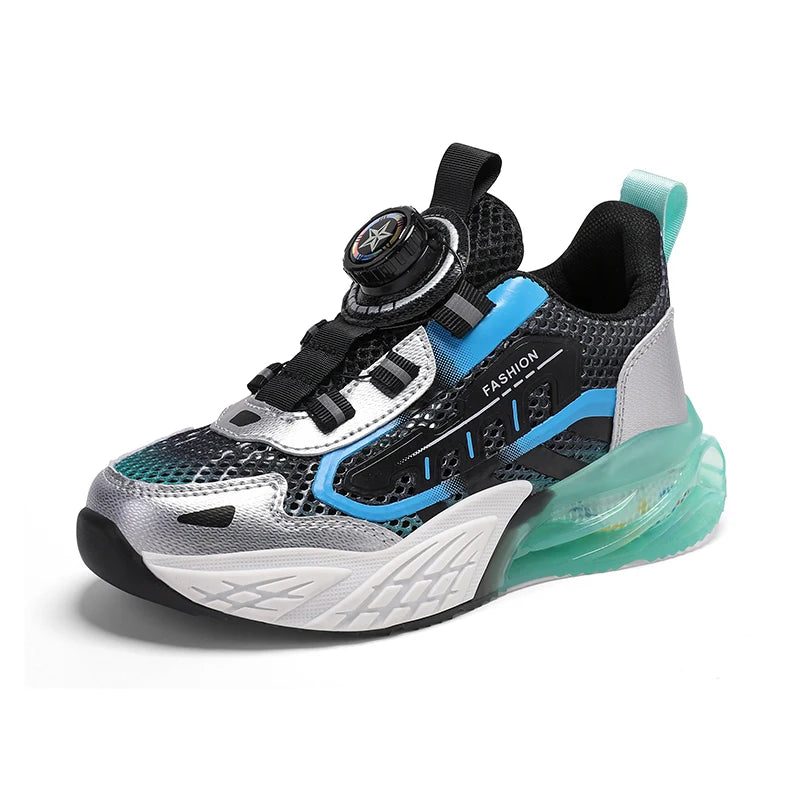 Children Fashion Sports Shoes Boys Girls Casual Rotary Buttons Outdoor Sneakers Breathable Soft Bottom Kids Mesh Running Shoes