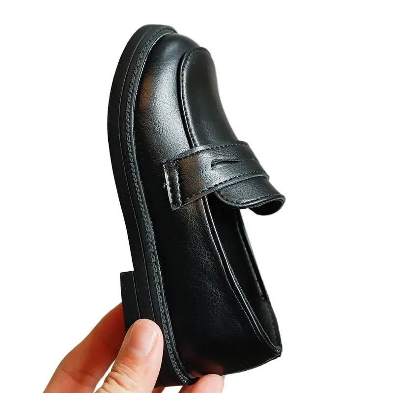 2-8Y Children'S British Leather Shoes Spring New Versatile Comfortable Boys' Girls Black Single Shoes Retro Soft Leather Shoes