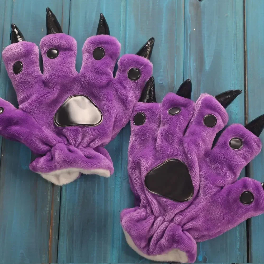 Animal Claw Boys Shoes Unicorn Slippers Kigurumi Pajamas Onesies Winter Kids Girls Shoes Warm Thicken Gray Paw House Slippers