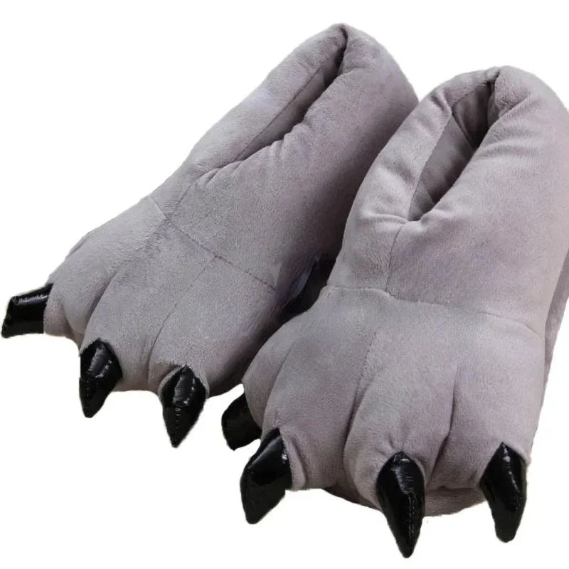 Animal Claw Boys Shoes Unicorn Slippers Kigurumi Pajamas Onesies Winter Kids Girls Shoes Warm Thicken Gray Paw House Slippers