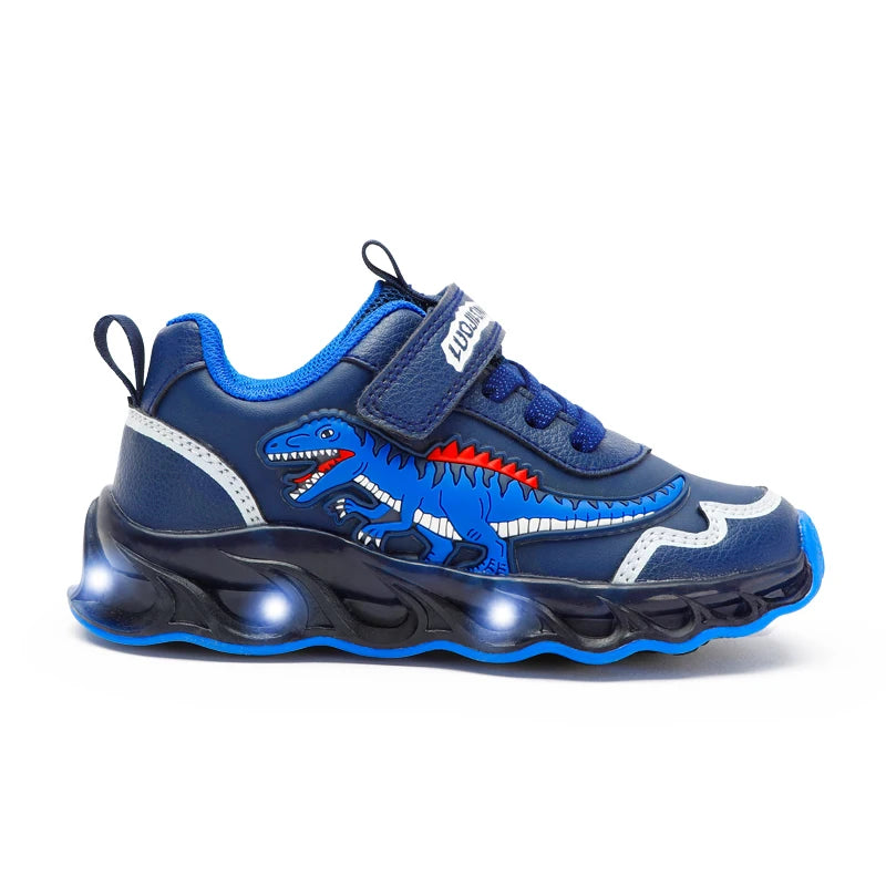 2-6Y Children LED Giganotosaurus Autumn Leather Light up Shoes Boys Dinosaur Little Kids Outdoor Flashing Sports Sneakers