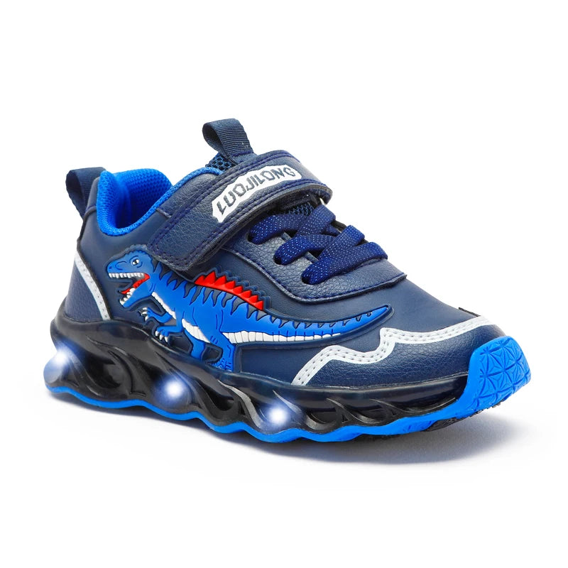2-6Y Children LED Giganotosaurus Autumn Leather Light up Shoes Boys Dinosaur Little Kids Outdoor Flashing Sports Sneakers