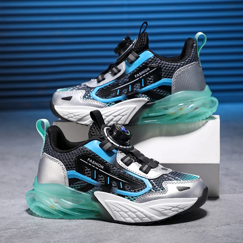 Children Fashion Sports Shoes Boys Girls Casual Rotary Buttons Outdoor Sneakers Breathable Soft Bottom Kids Mesh Running Shoes
