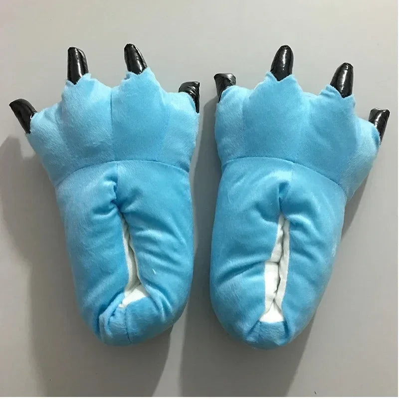 Animal Claw Boys Shoes Unicorn Slippers Kigurumi Pajamas Onesies Winter Kids Girls Shoes Warm Thicken Gray Paw House Slippers