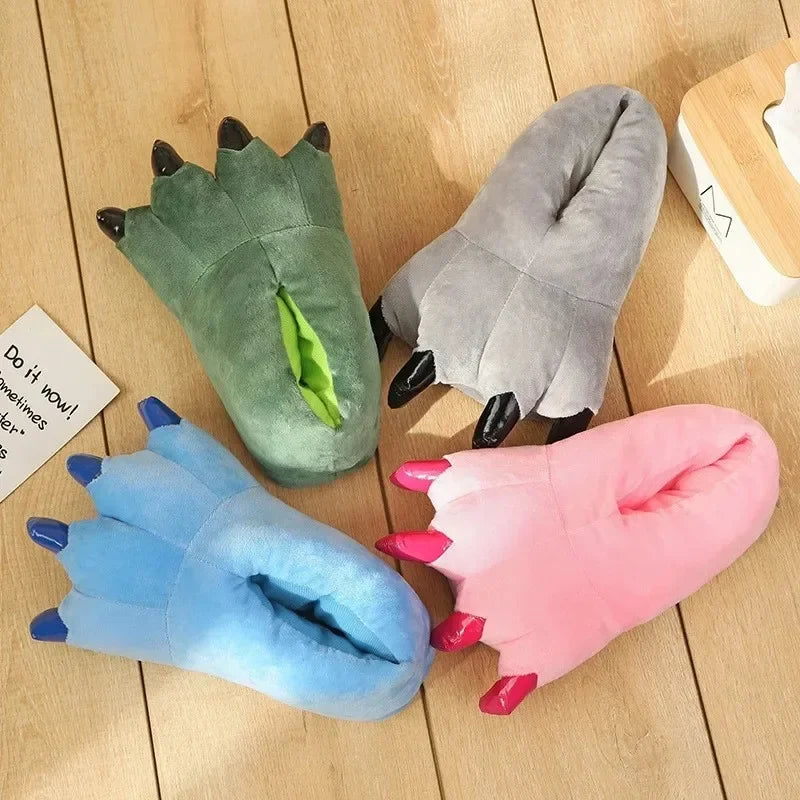 Animal Claw Boys Shoes Unicorn Slippers Kigurumi Pajamas Onesies Winter Kids Girls Shoes Warm Thicken Gray Paw House Slippers