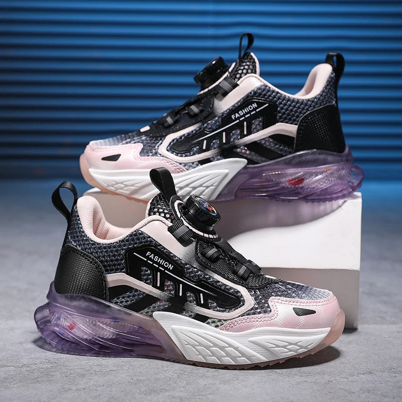 Children Fashion Sports Shoes Boys Girls Casual Rotary Buttons Outdoor Sneakers Breathable Soft Bottom Kids Mesh Running Shoes