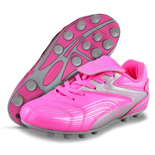 Youth Firm Ground Soccer Cleats – Comfortable, Durable Outdoor Soccer Shoes for Boys and Girls, Pink, 10.5