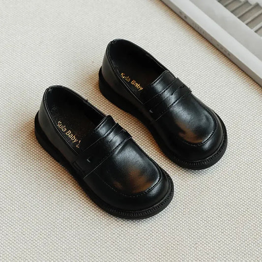 2-8Y Children'S British Leather Shoes Spring New Versatile Comfortable Boys' Girls Black Single Shoes Retro Soft Leather Shoes