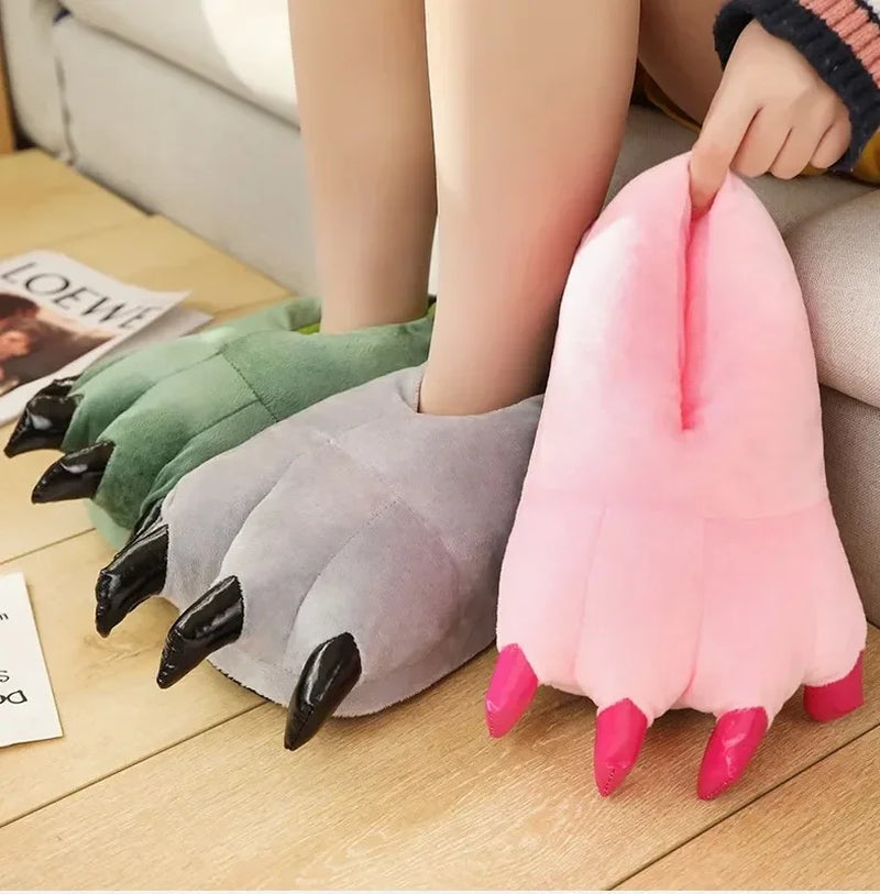 Animal Claw Boys Shoes Unicorn Slippers Kigurumi Pajamas Onesies Winter Kids Girls Shoes Warm Thicken Gray Paw House Slippers